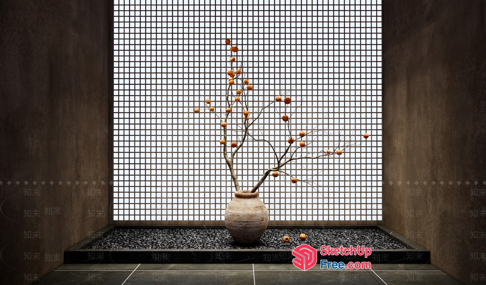Elegant Japanese-Style Decorative Tree In A Vase 3D SketchUp File