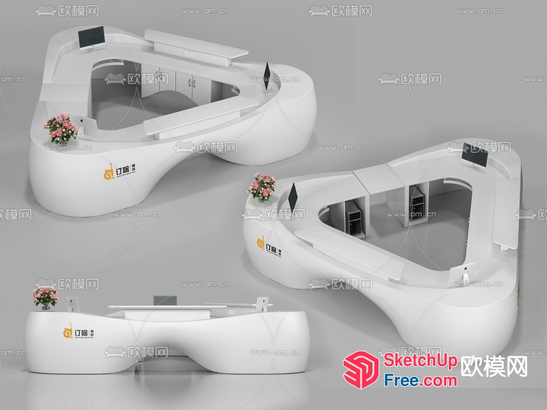 Curved White Reception Desk With Pink Flowers 3D SketchUp File