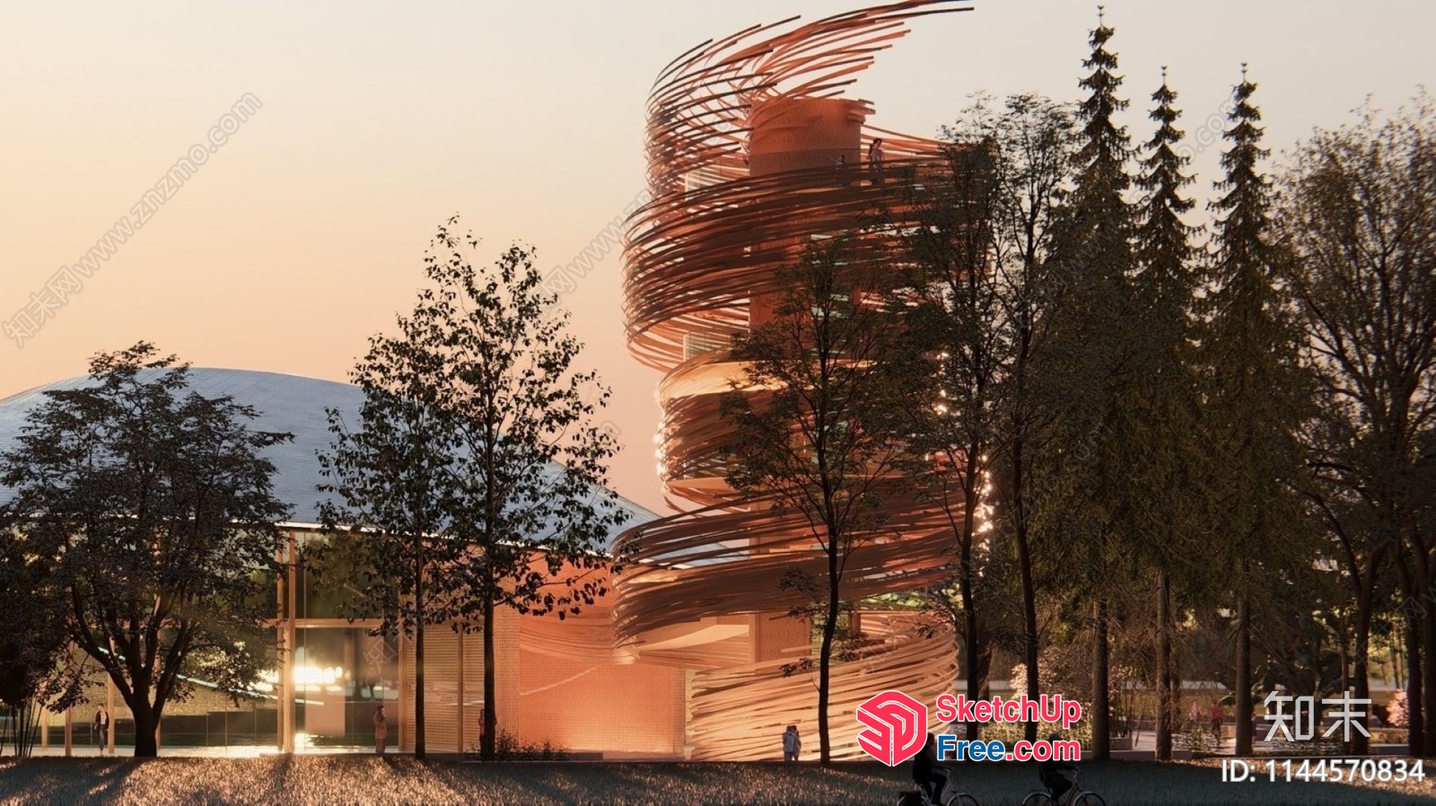 Elegant Modern Building Exterior With Unique Spiral Design 3D SketchUp File
