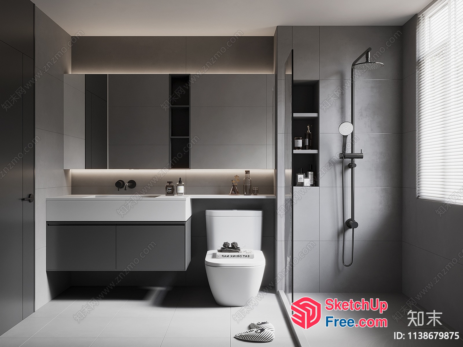 Modern Bathroom Interior With White And Grey Tones 3D SketchUp File