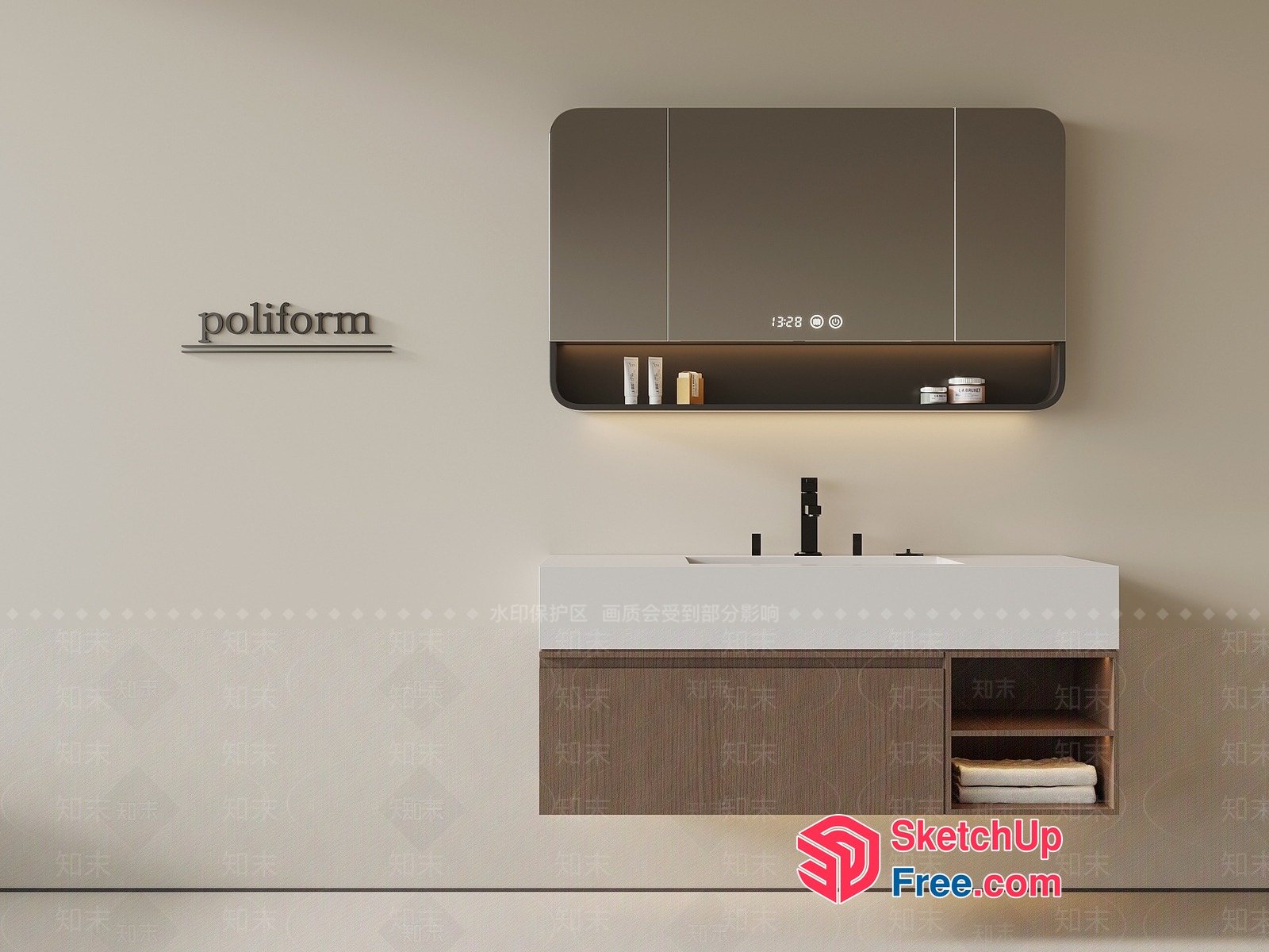 Poliform Bathroom Vanity With Modern Sink And Faucet 3D SketchUp File