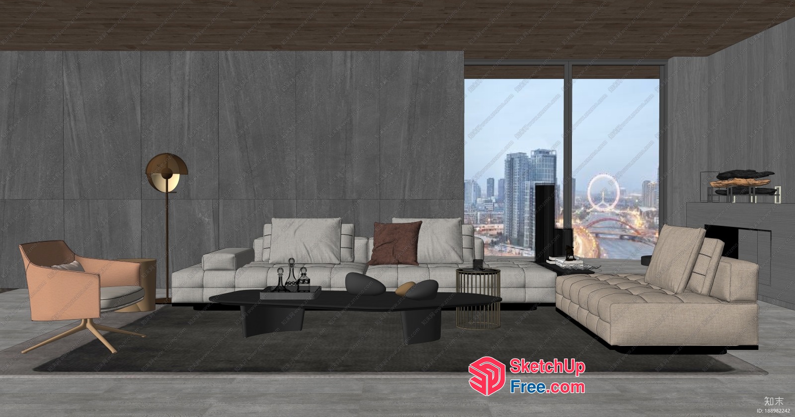 Modern Minimalist City View Living Room 3D SketchUp File