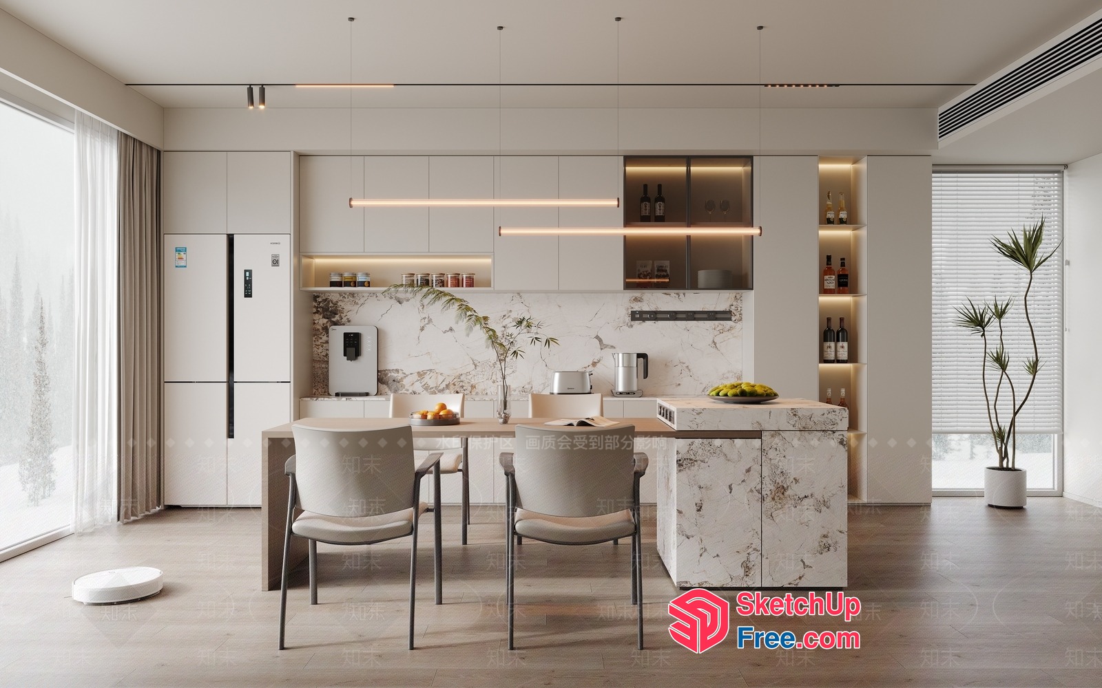 Modern Minimalist Kitchen Interior With Sleek White Cabinets 3D SketchUp File