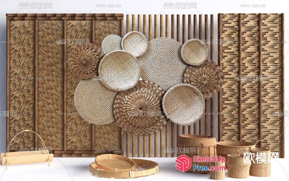 Woven Bamboo Wall Decor Collection 3D SketchUp File