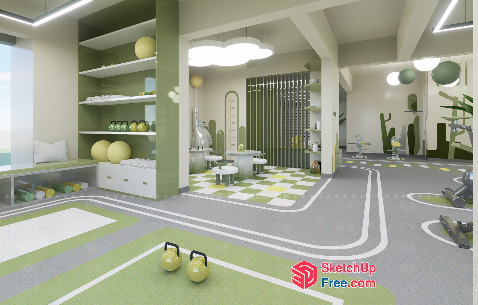 Modern Green And White Gym Interior 3D SketchUp File