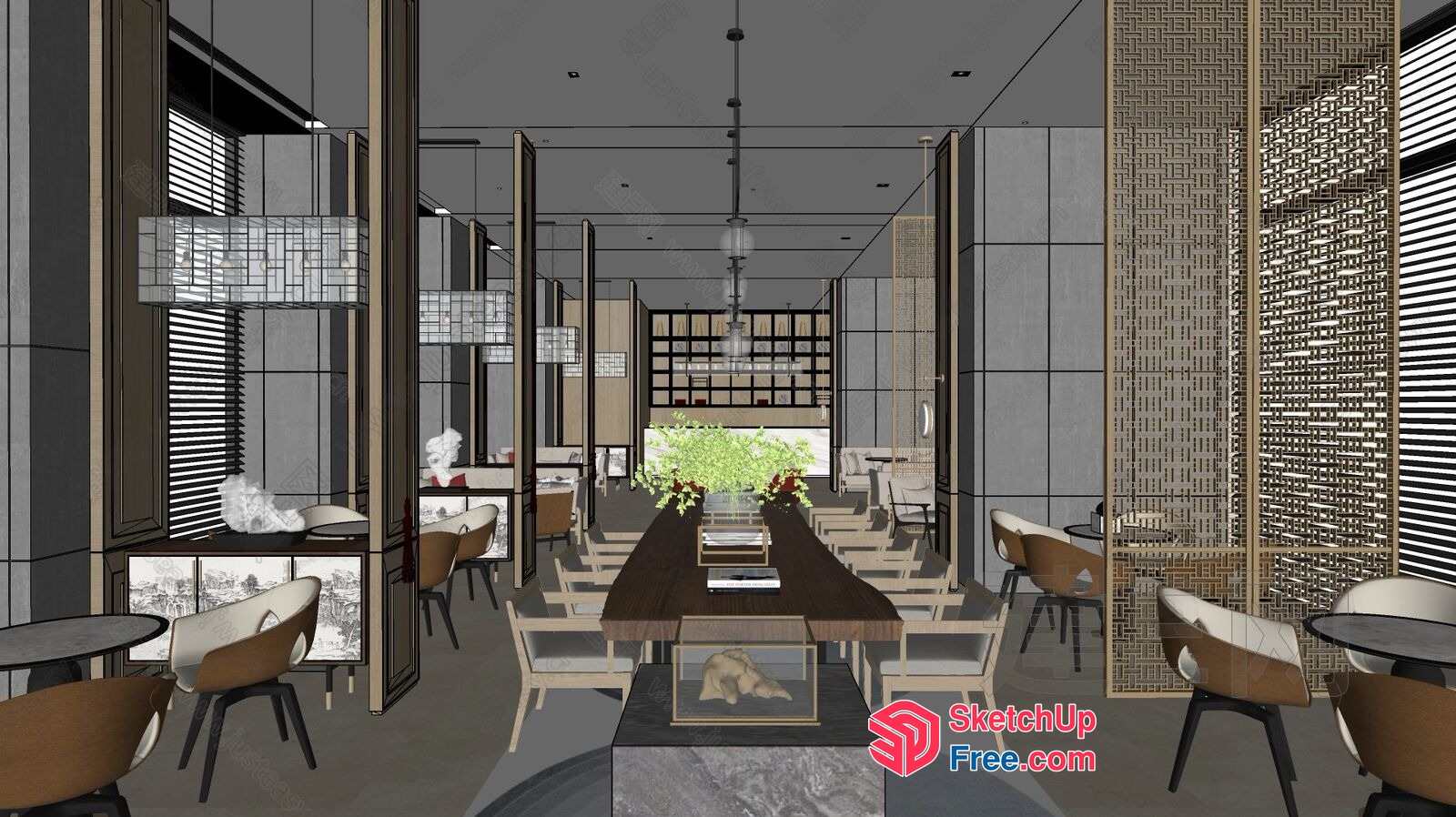 Modern Restaurant Interior With Elegant Decor 3D SketchUp File