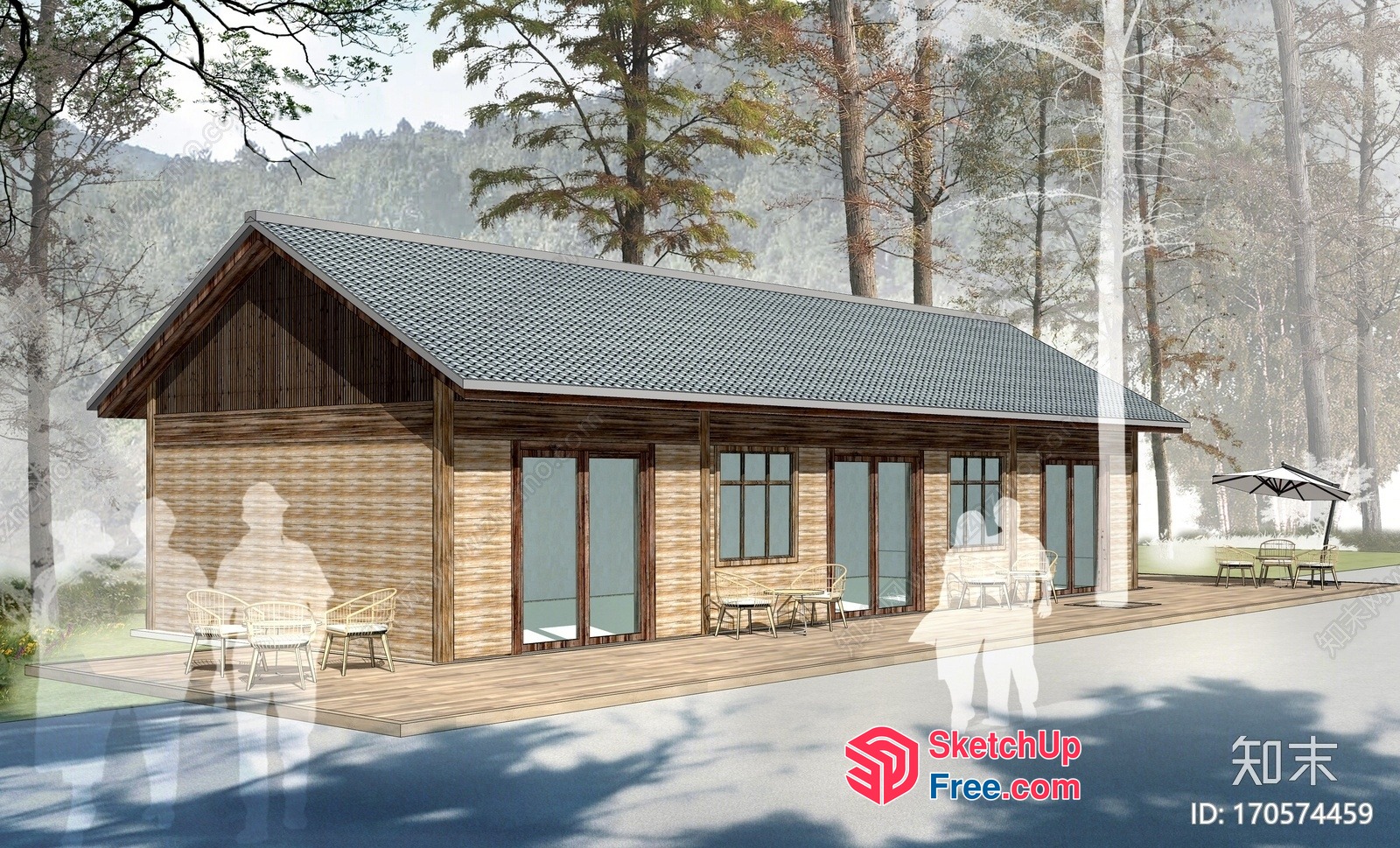 Exterior Of A Wooden Cabin In A Forest 3D SketchUp File