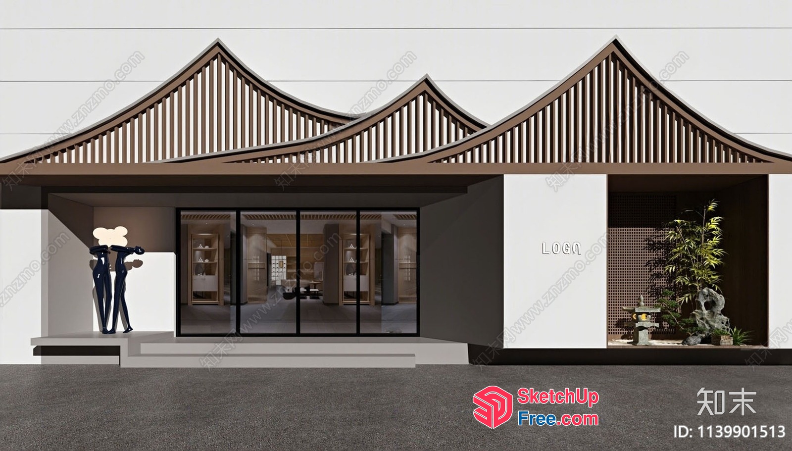Asian-Style Building With Unique Roof Design 3D SketchUp File
