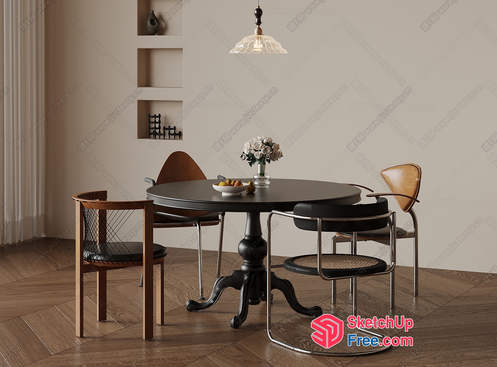 Elegant Dining Room With Round Table And Modern Chairs 3D SketchUp File