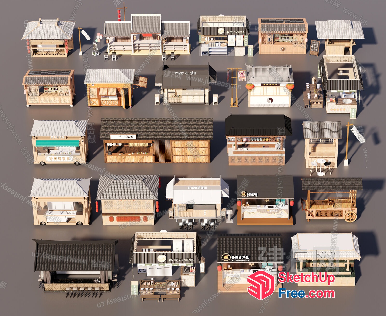 3D Model Collection Of Various Buildings And Food Stands 3D SketchUp File