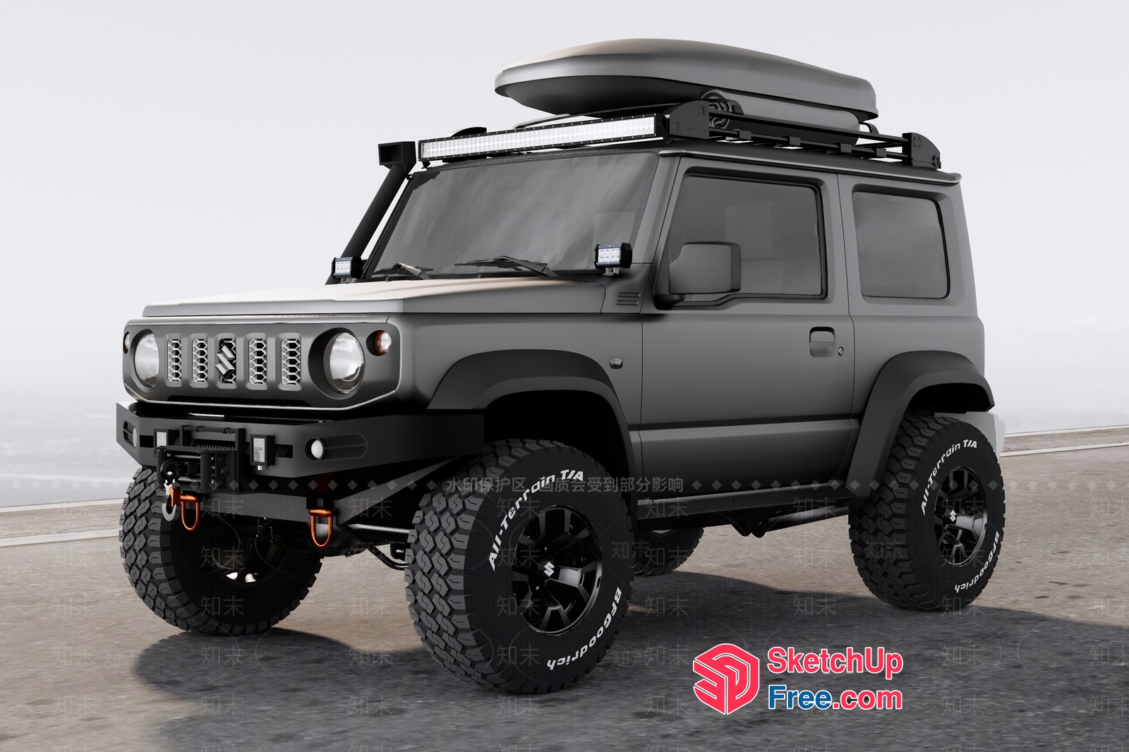 Matte Black 4X4 Vehicle With Roof Rack 3D SketchUp File