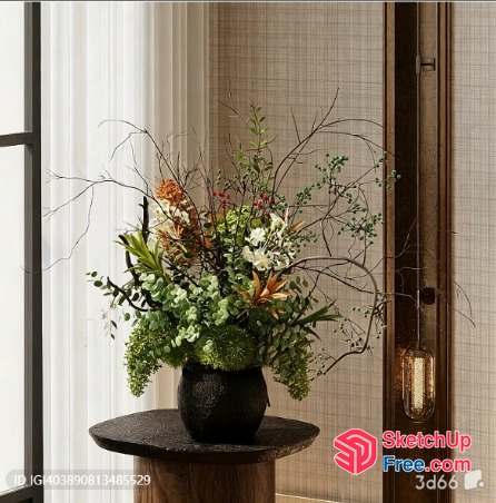 Elegant Floral Arrangement In A Dark Vase 3D SketchUp File