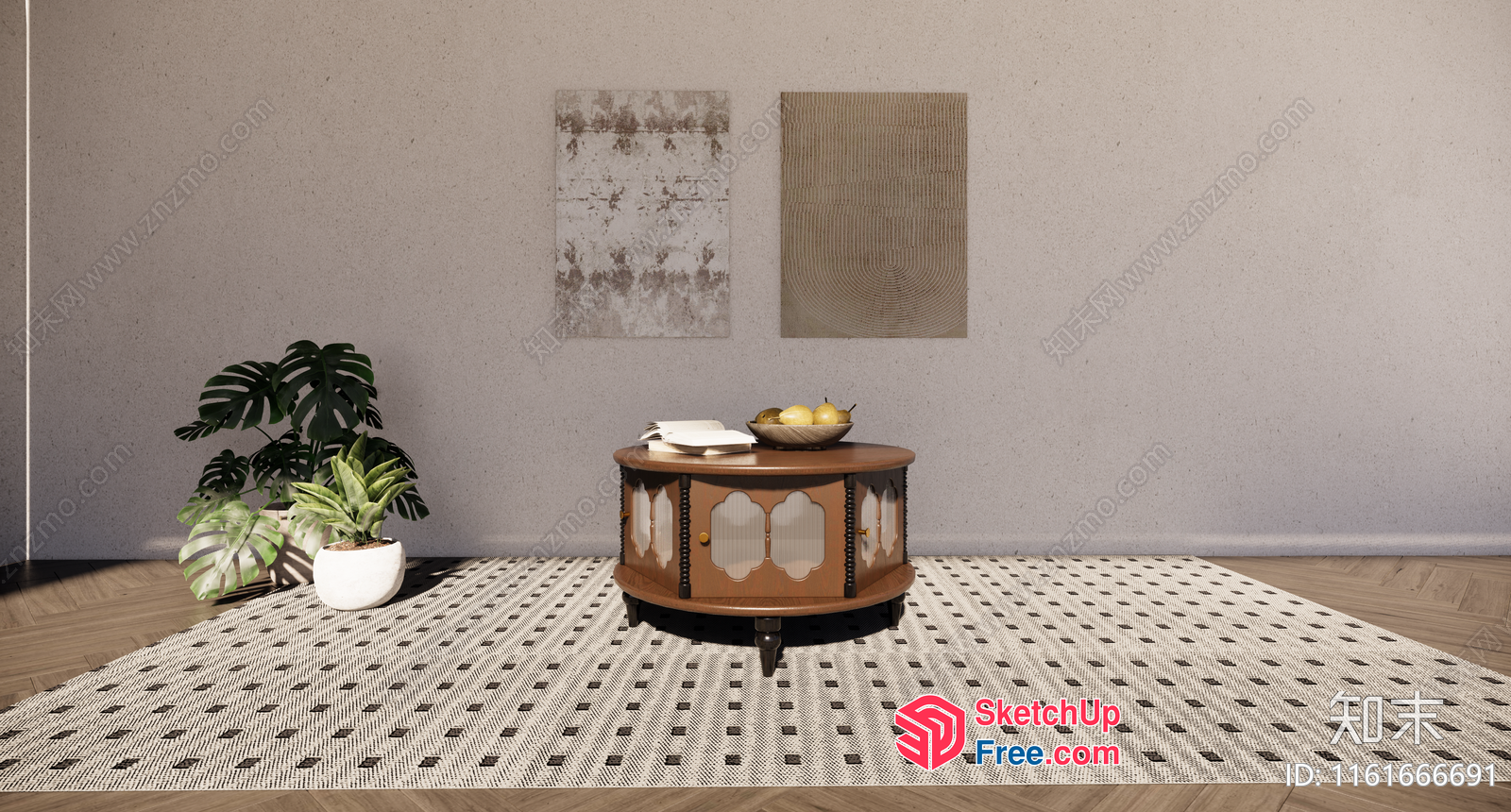 A Stylish And Cozy Living Room With A Beautiful Rug And Plants 3D SketchUp File
