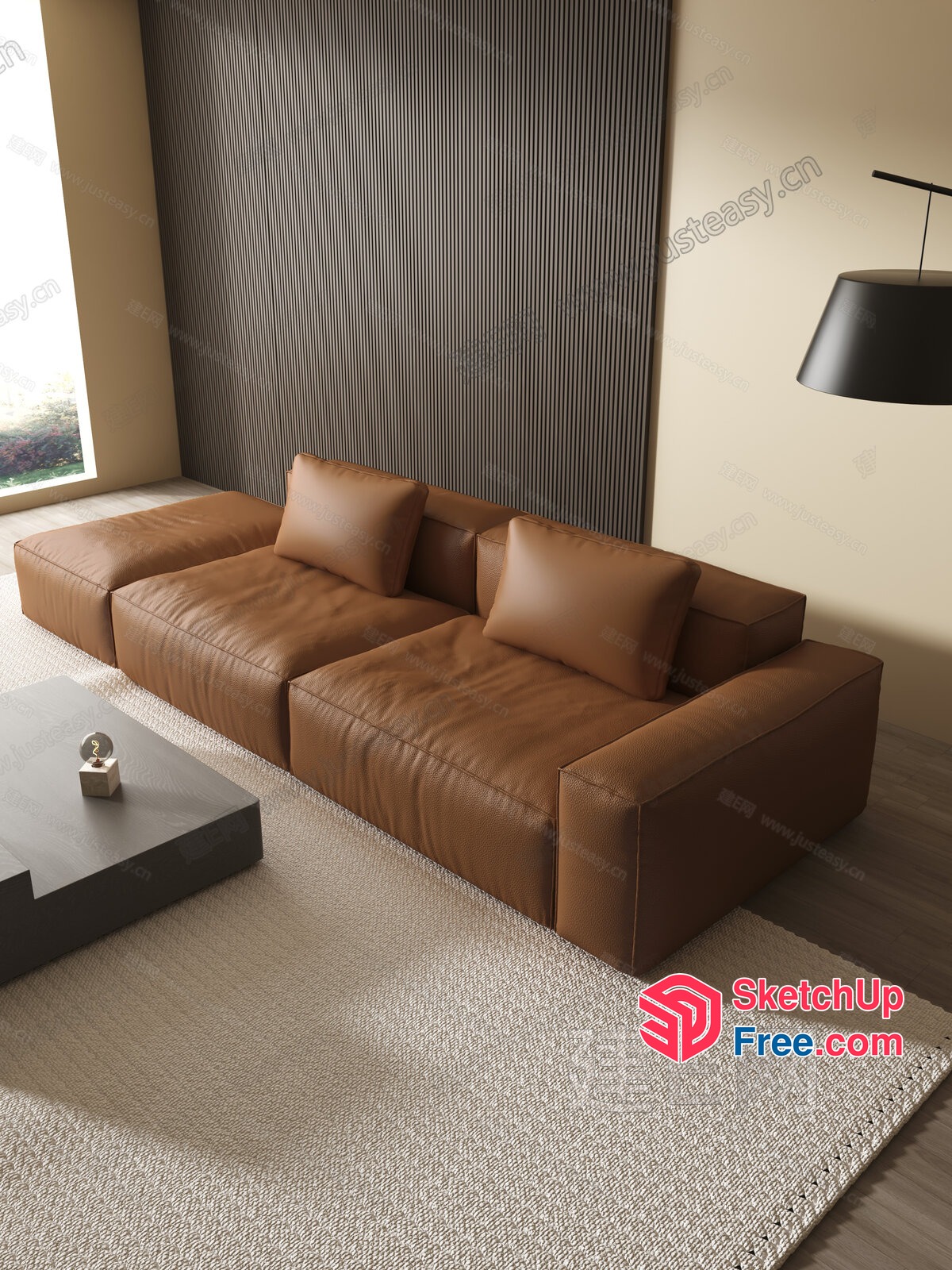 Modern Minimalist Leather Sofa In Creamy Style 3D SketchUp File