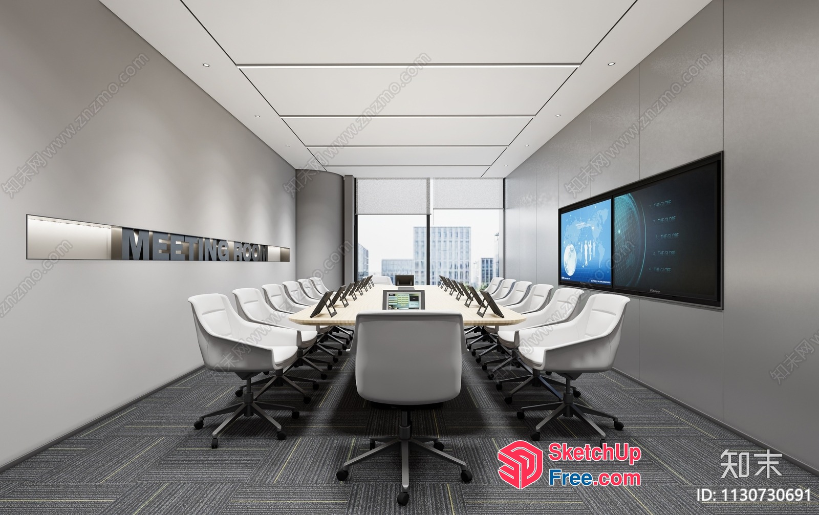 Modern Conference Room With Contemporary Furniture And Large Windows 3D SketchUp File