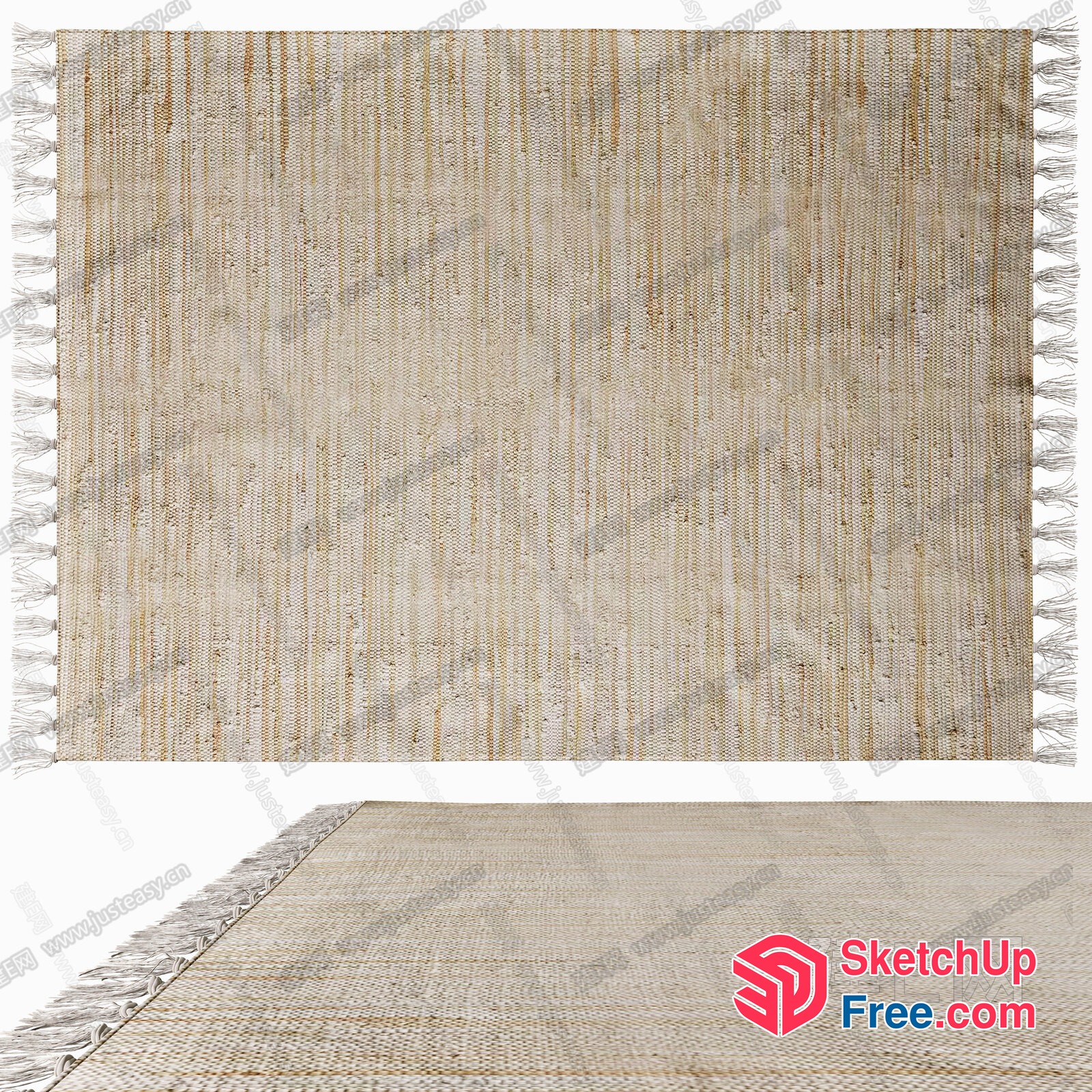 Natural Textured Rug With Fringe Edges 3D SketchUp File