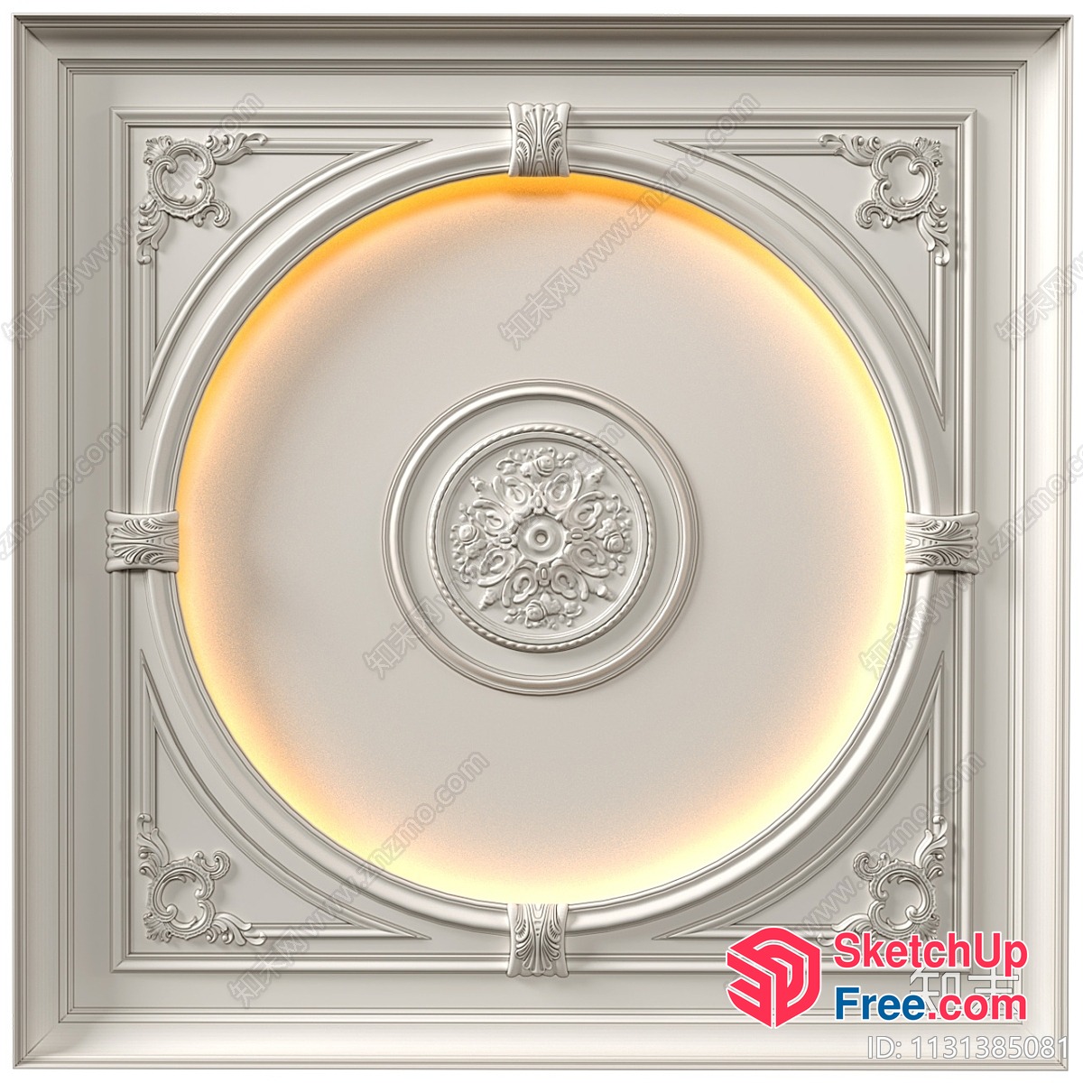 Ornate Ceiling Detail With Circular Pattern And Yellow Glow 3D SketchUp File