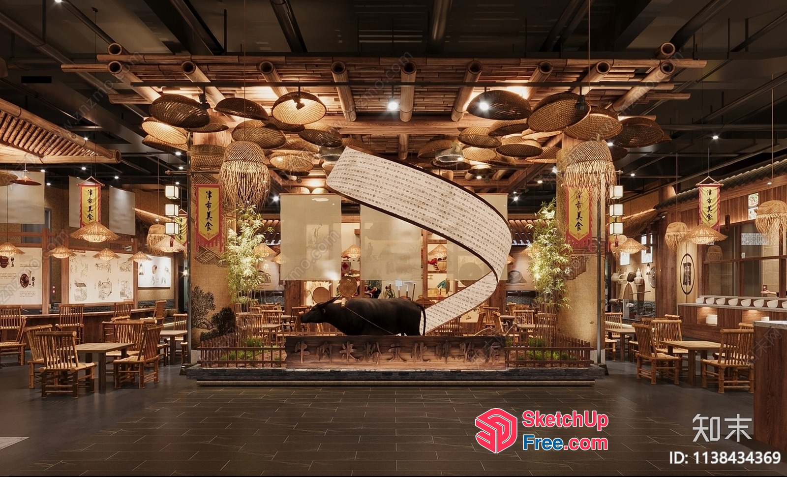 Rustic Asian Dining Space 3D SketchUp File
