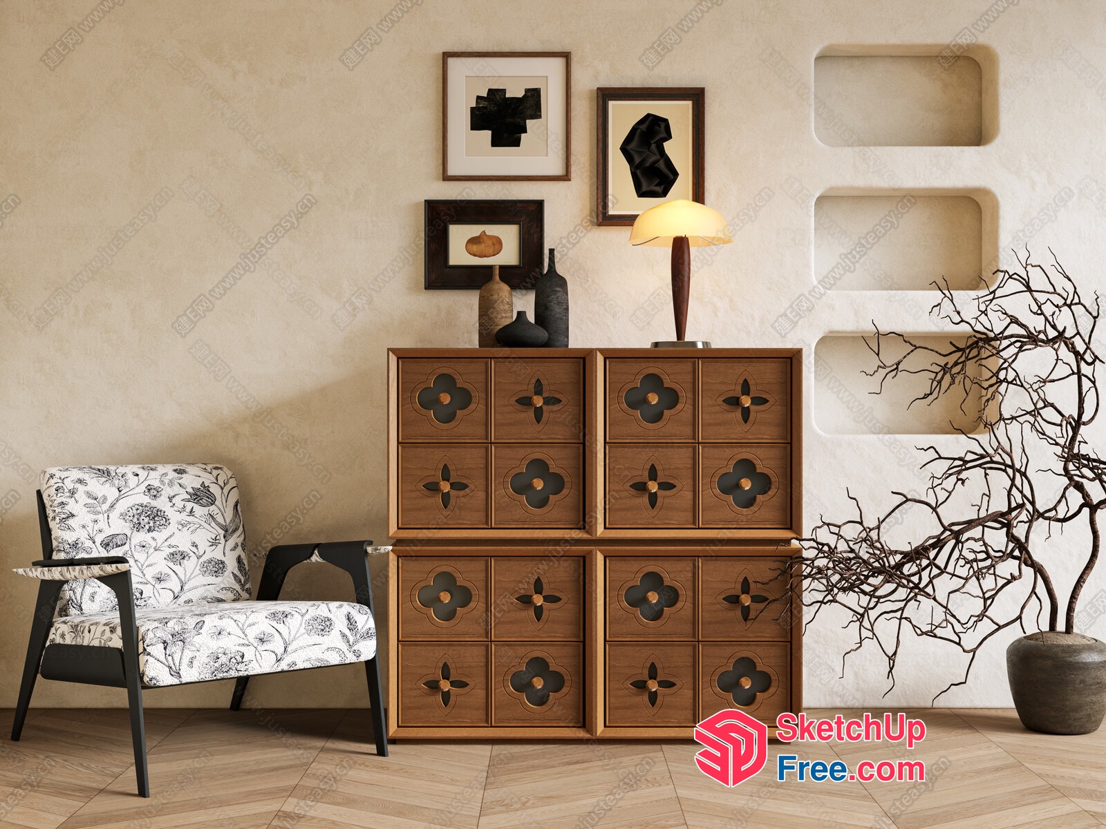 Mid-Century Modern Decor Cabinet 3D SketchUp File