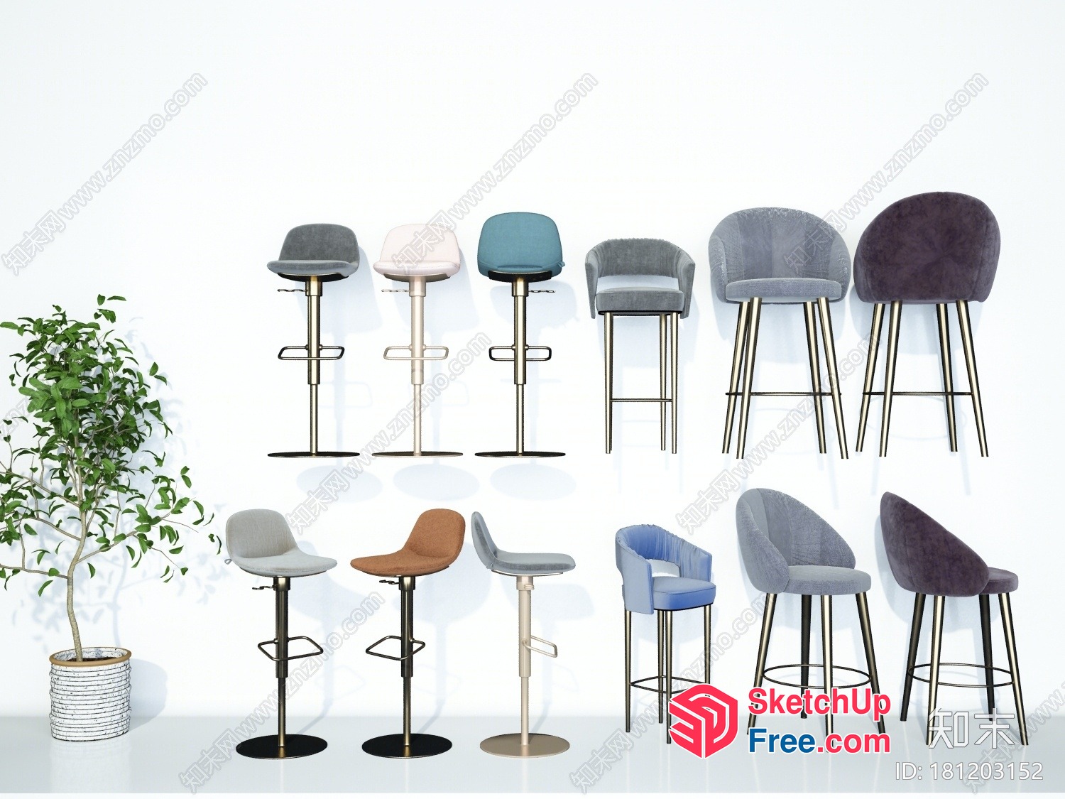 Elegant Modern Bar Stools And Chairs 3D SketchUp File