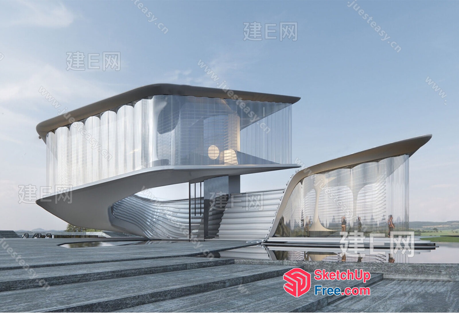 Futuristic Modernist Glass Curtain Wall Architecture 3D SketchUp File
