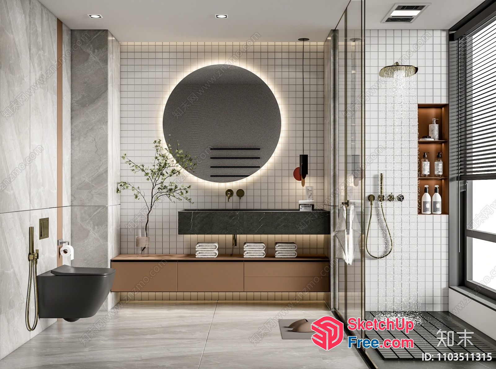 Modern Bathroom With Sleek Fixtures And Natural Accents 3D SketchUp File