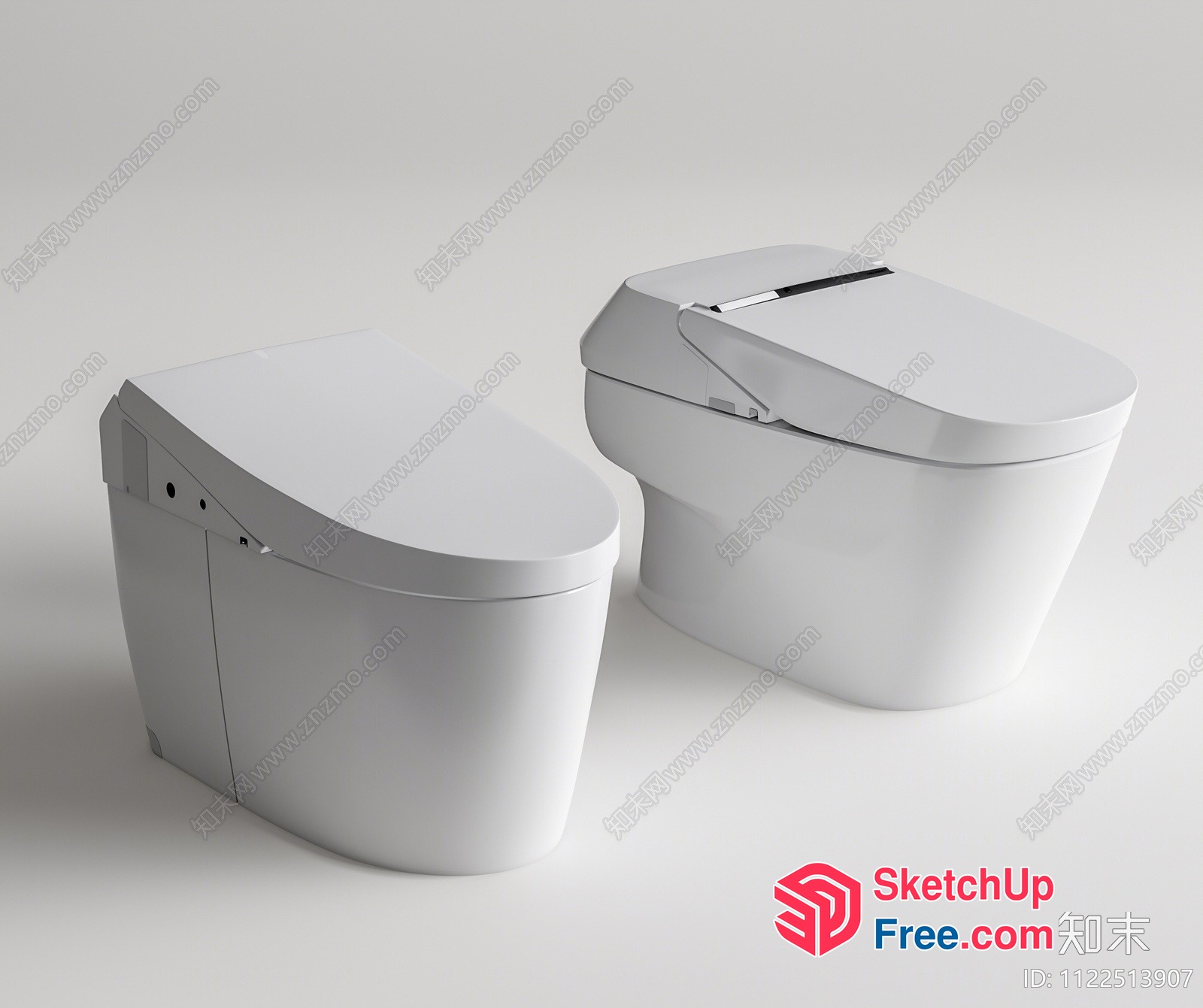 Modern White Toilet And Bidet Set 3D SketchUp File