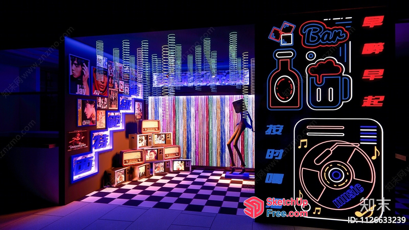 Aesthetic Retro Arcade Bar Interior 3D SketchUp File