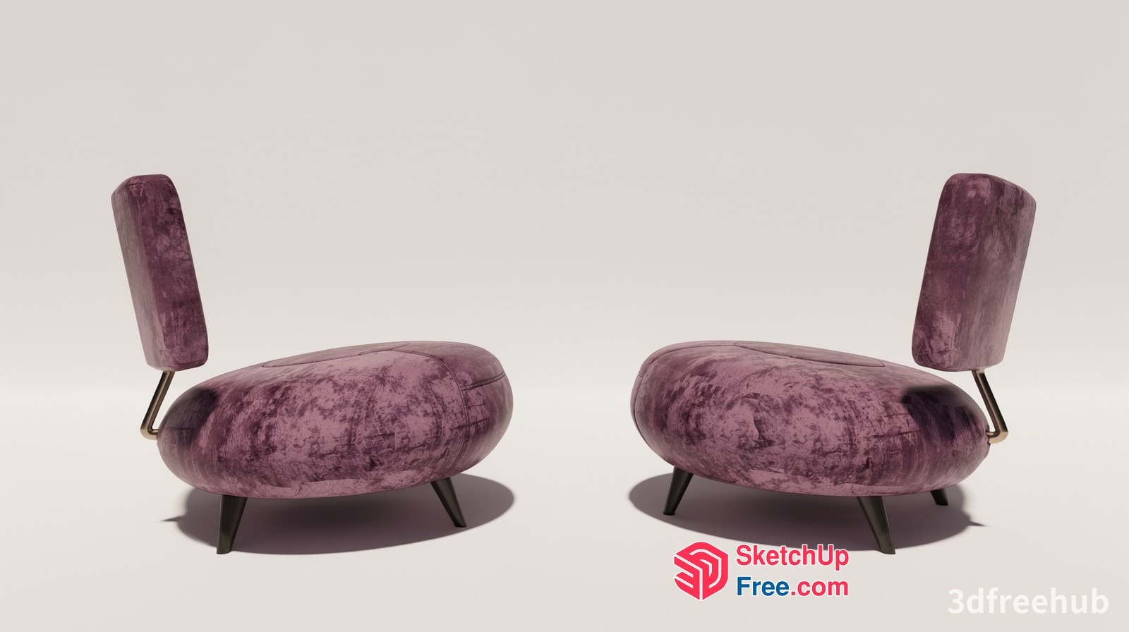 Modern Oval-Shaped Chairs With Velvet Upholstery 3D SketchUp File