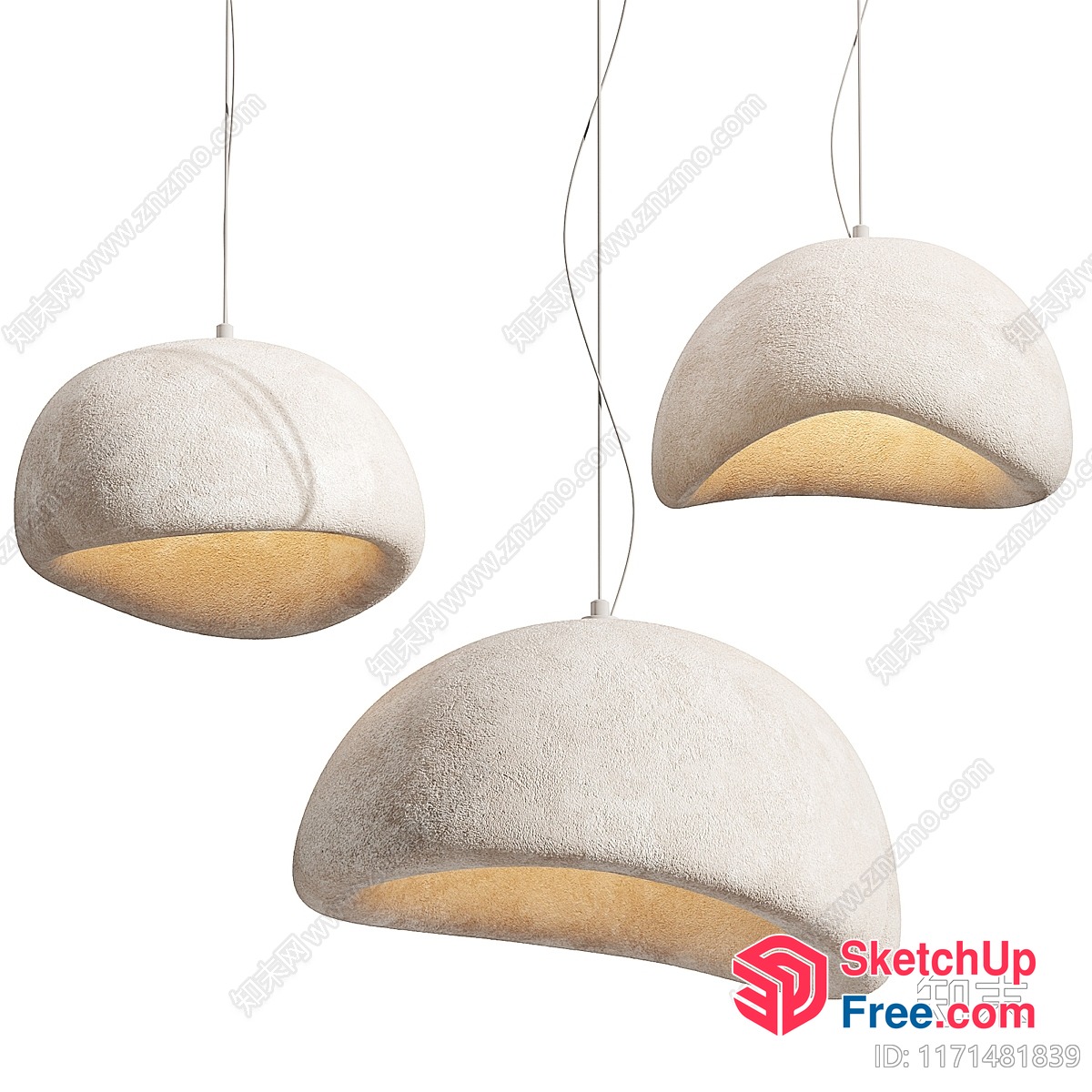 Curved White Hanging Lamps With Soft Warm Glow 3D SketchUp File