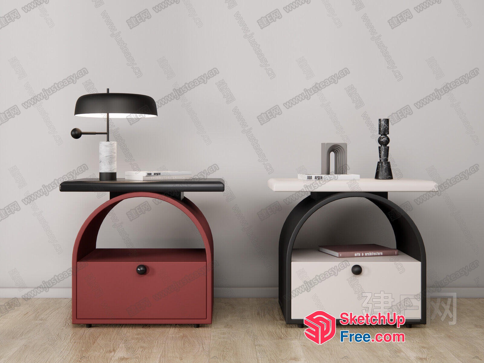 Modern Furniture Set With Arched Shelves And Drawers 3D SketchUp File