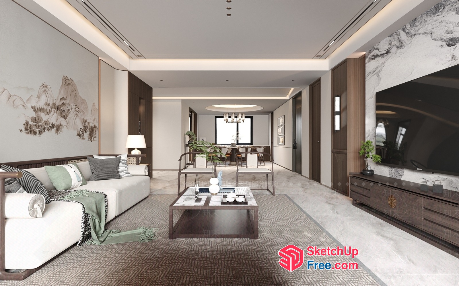 Modern Living Room With Natural Elements 3D SketchUp File