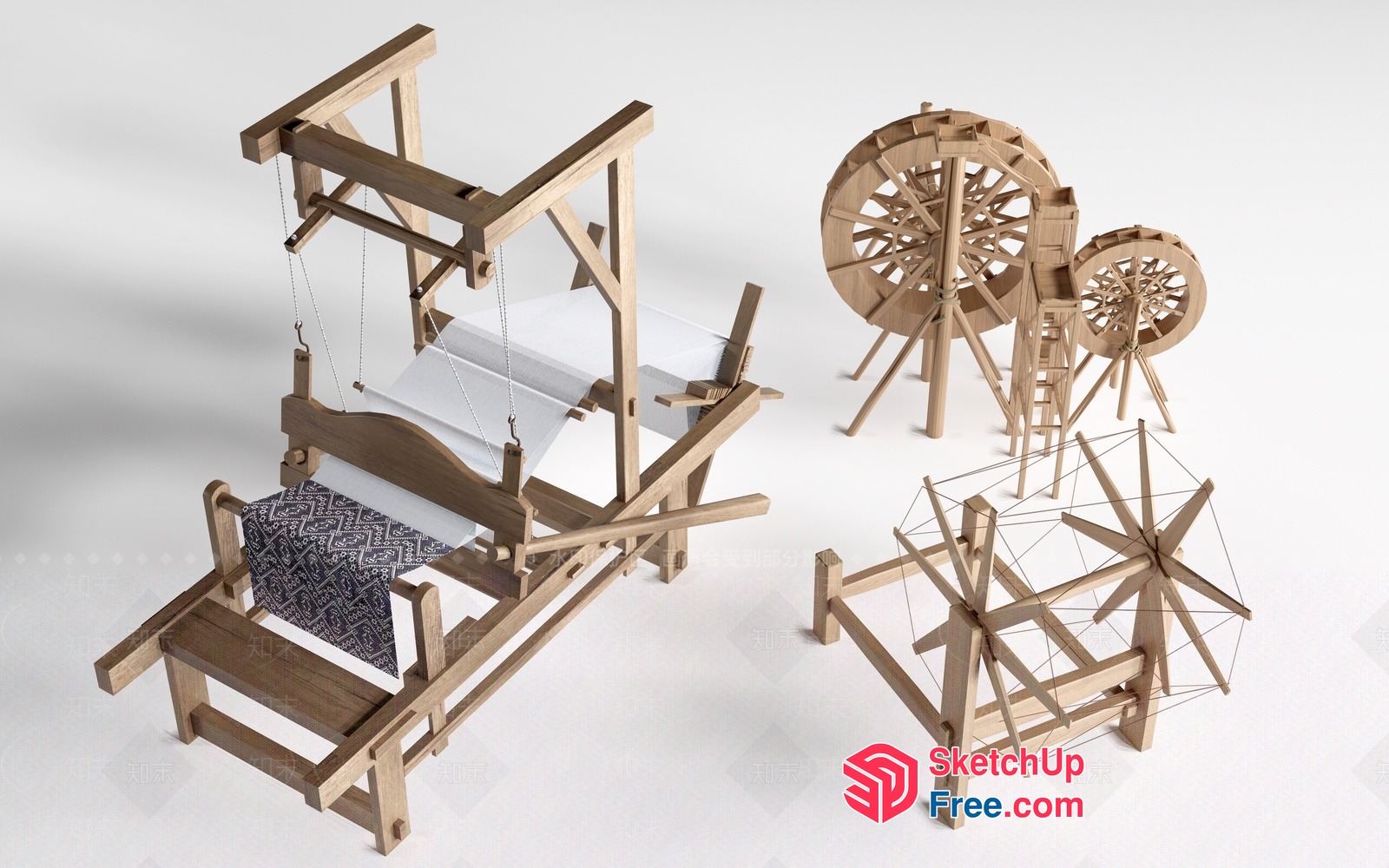 Wooden Model Of A Loom And Spinning Wheel 3D SketchUp File