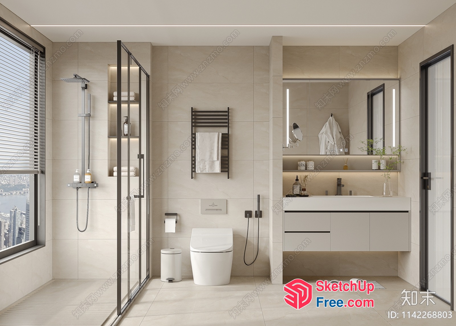 Modern Bathroom With City View 3D SketchUp File