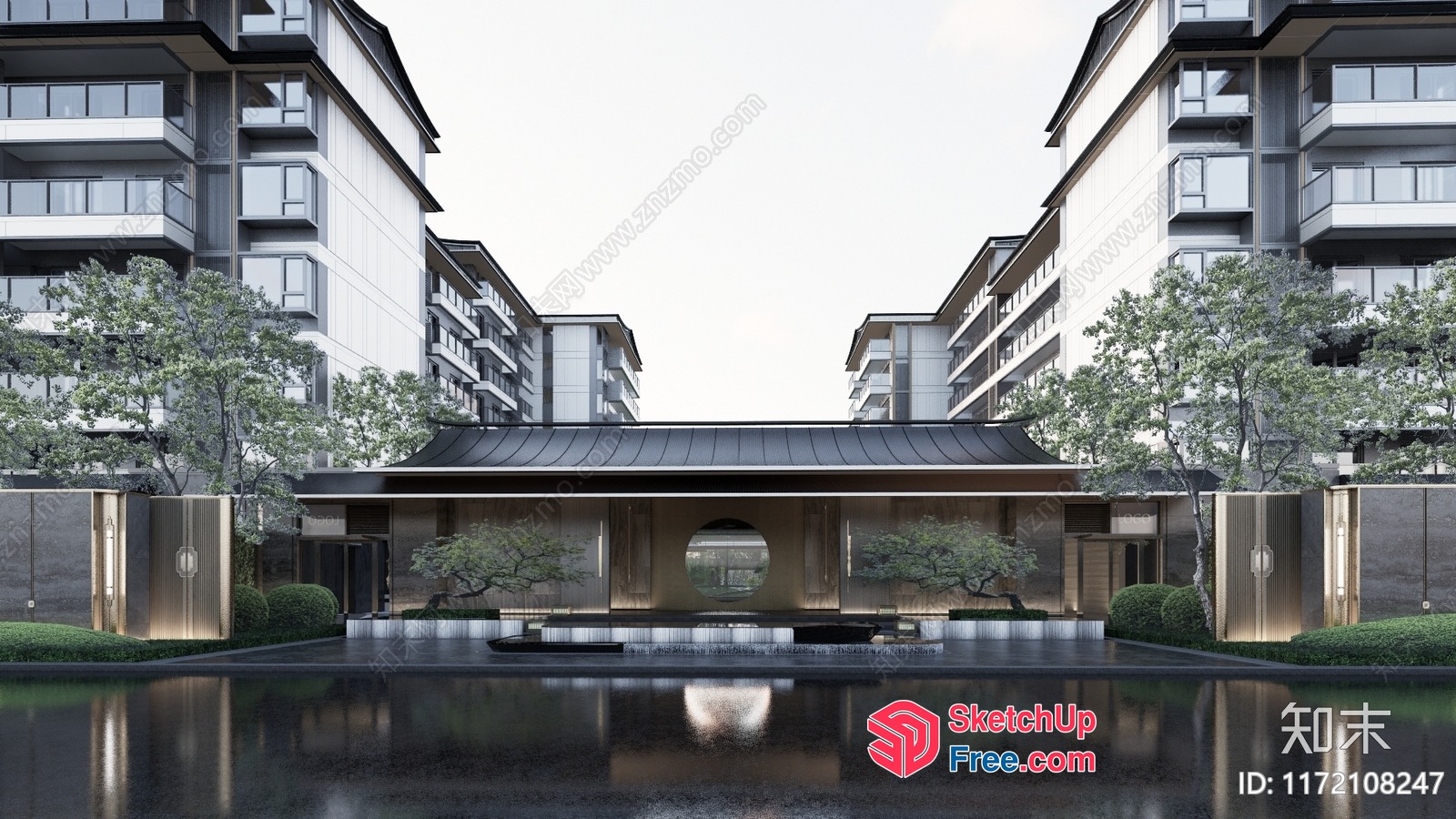 Modern Japanese-Inspired Apartment Building 3D SketchUp File