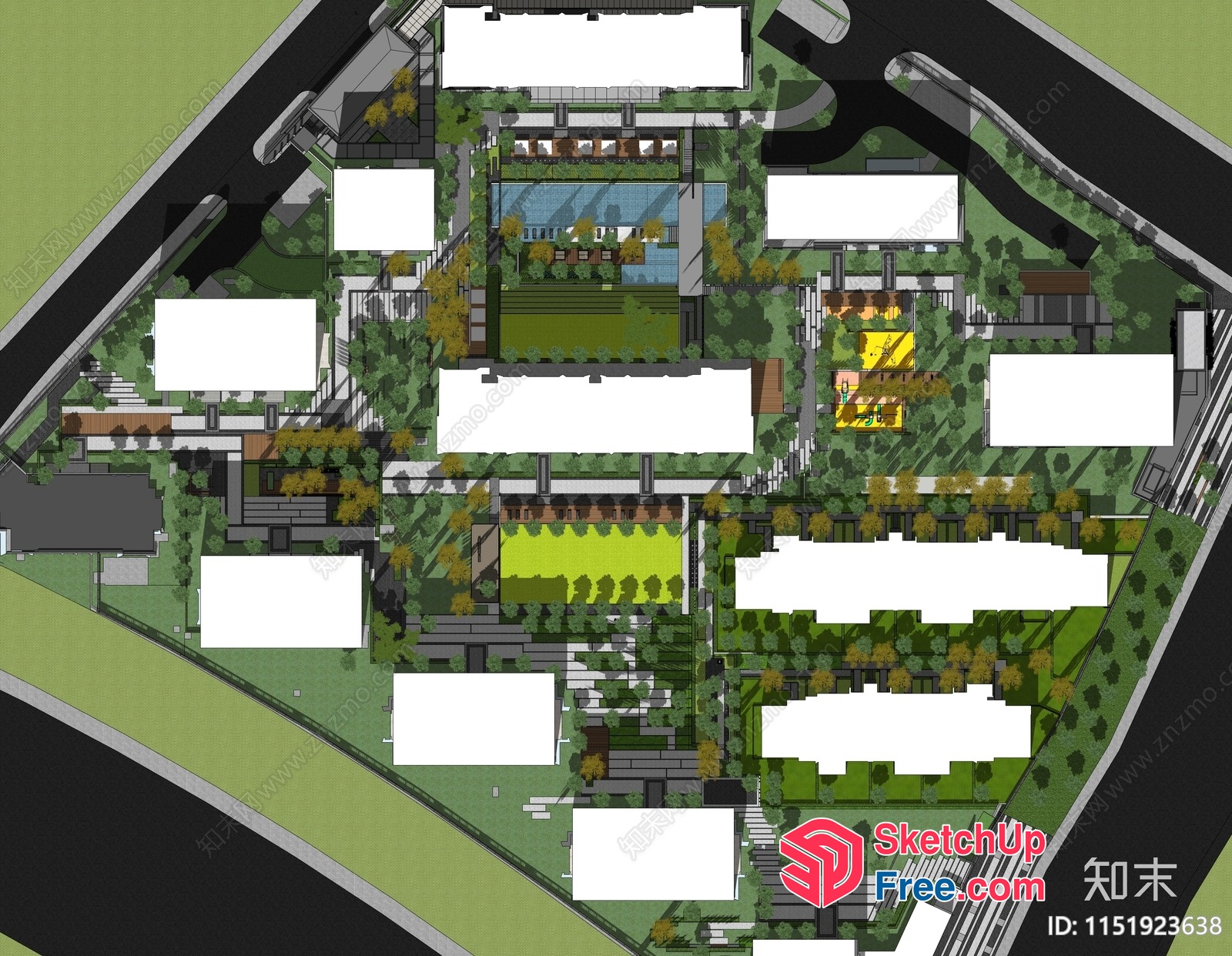 Modern Residential Complex With Lush Greenery And Serene Pools 3D SketchUp File