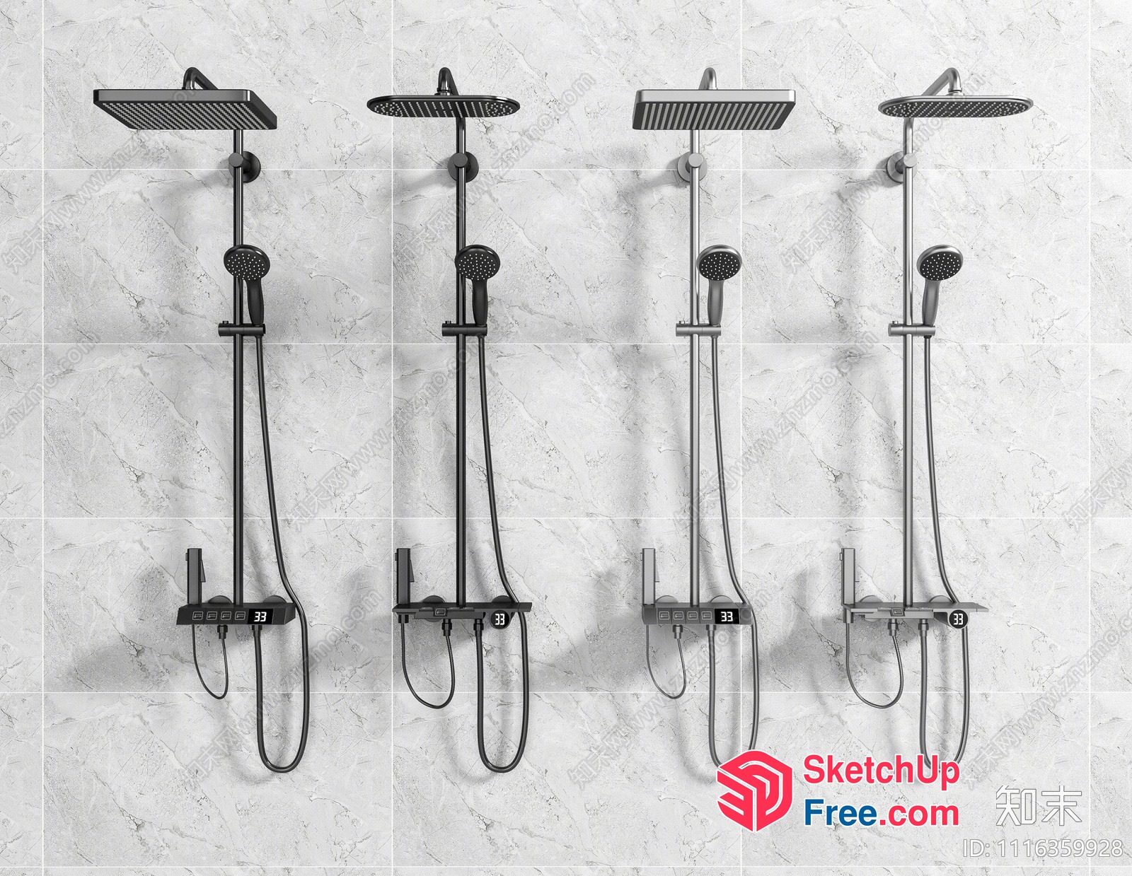 Modern Shower System With Rain Showerhead And Handheld Sprayer 3D SketchUp File