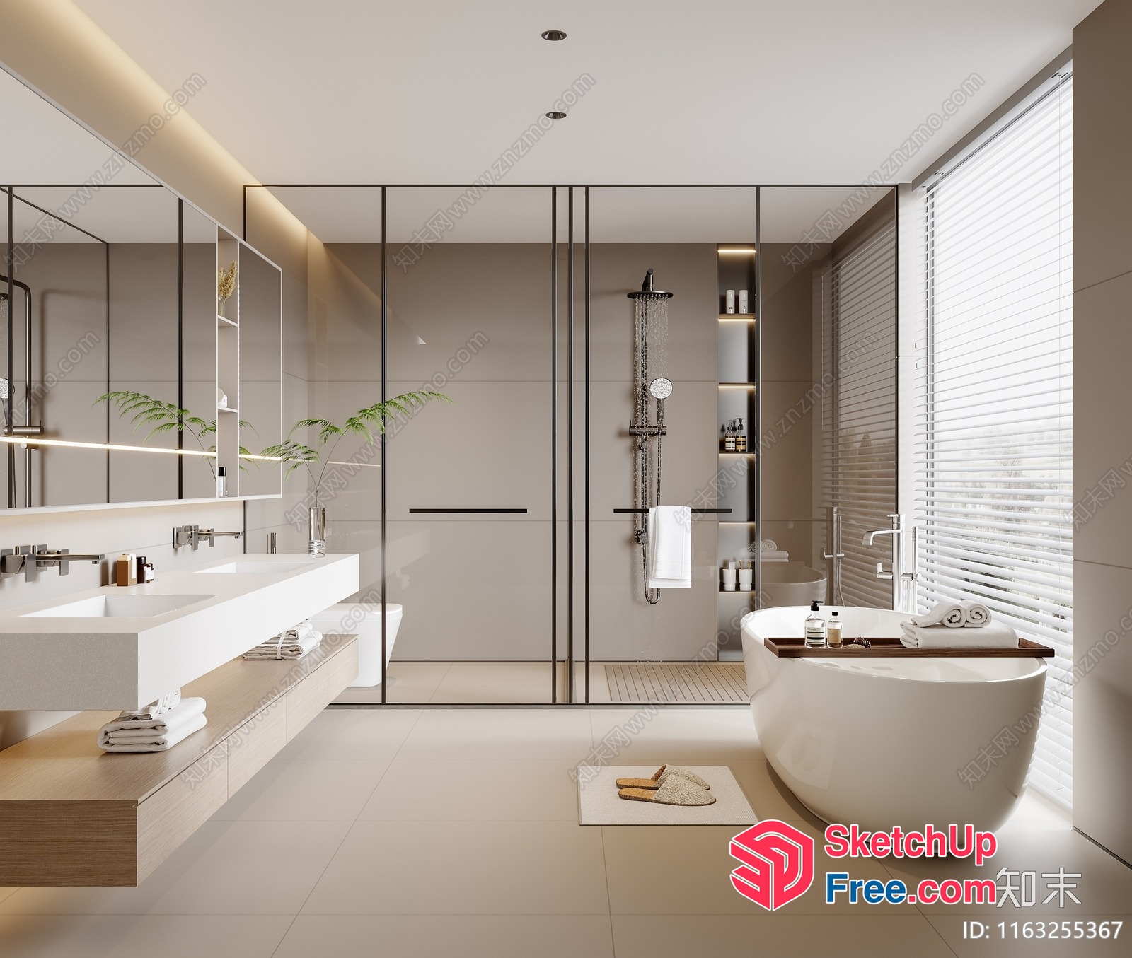 Modern Bathroom With Sleek White Fixtures And Natural Wood Accents 3D SketchUp File