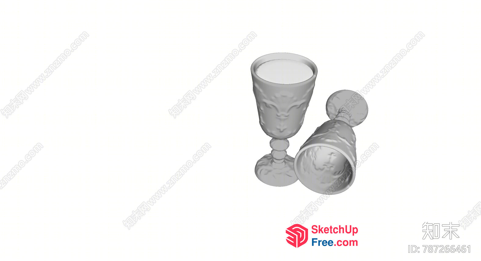 Two Embossed Wine Glasses 3D SketchUp File