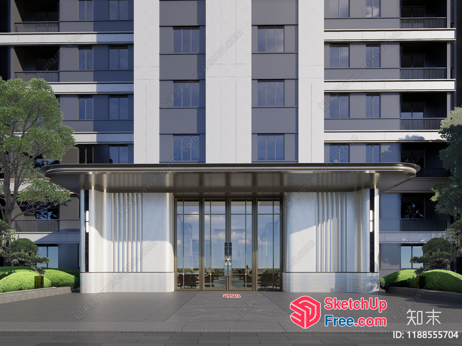 Modern Glass Curtain Wall Building Entrance 3D SketchUp File