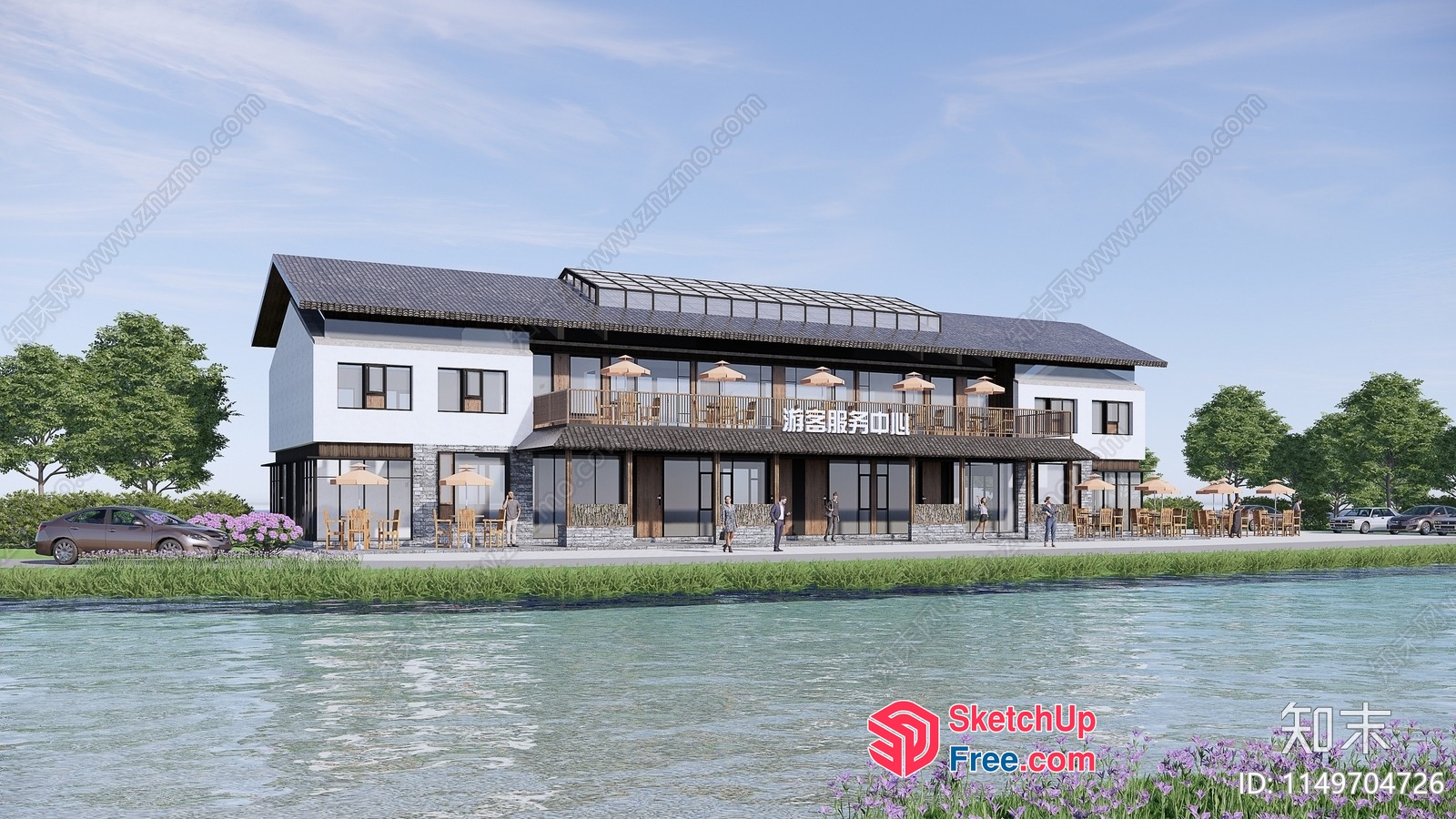 Modern Asian-Inspired Restaurant With River View 3D SketchUp File