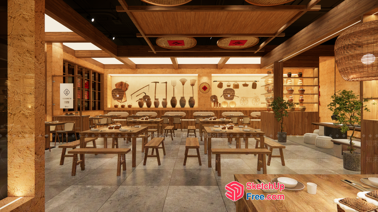 Elegant Japanese Style Restaurant Interior 3D SketchUp File
