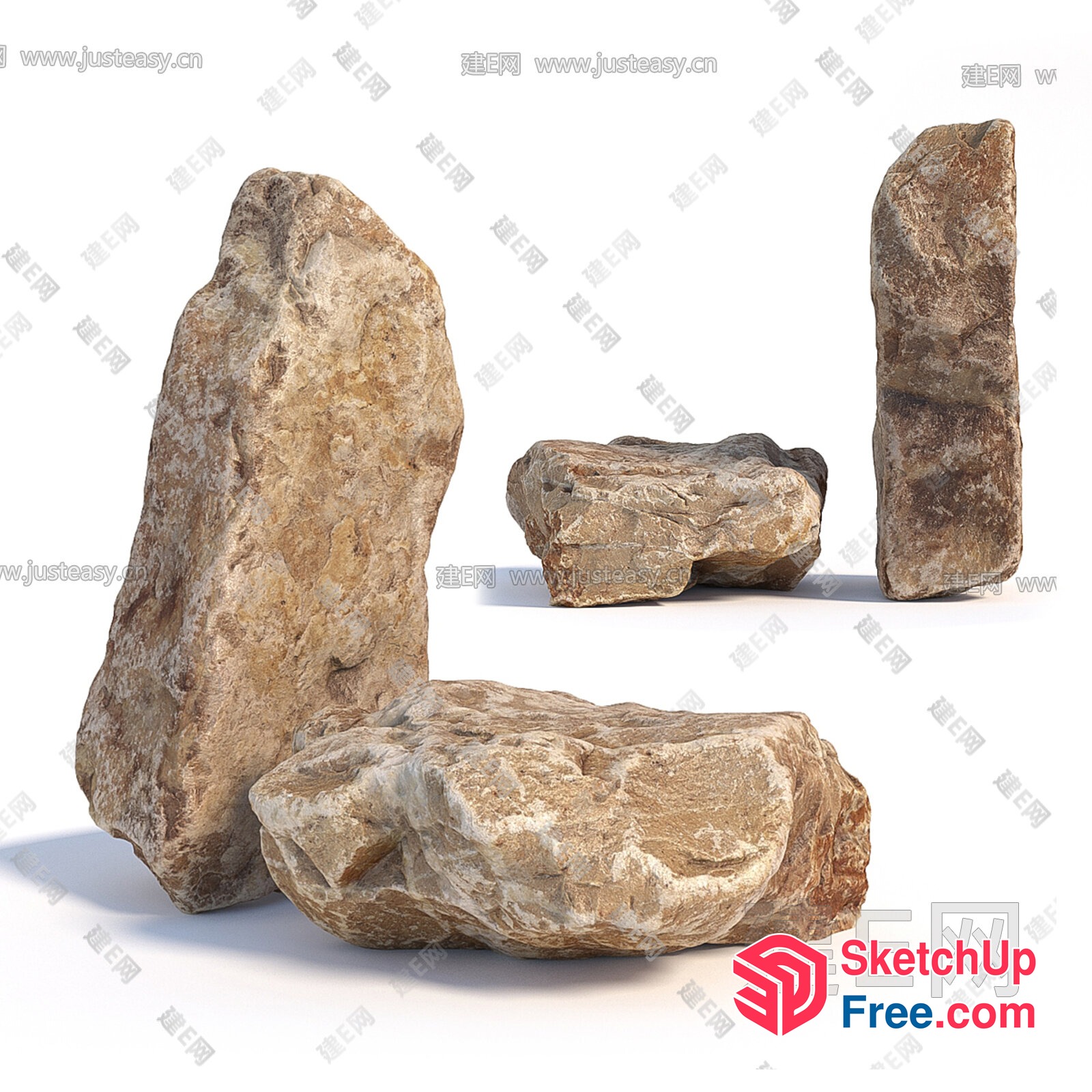 Rough Stones In A White Background 3D SketchUp File