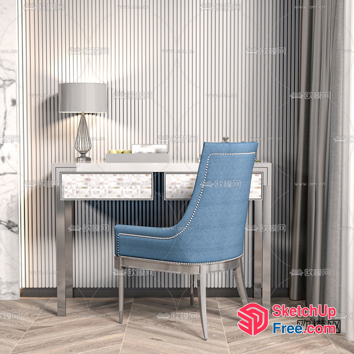 Blue Chair And White Table In A Modern Room 3D SketchUp File