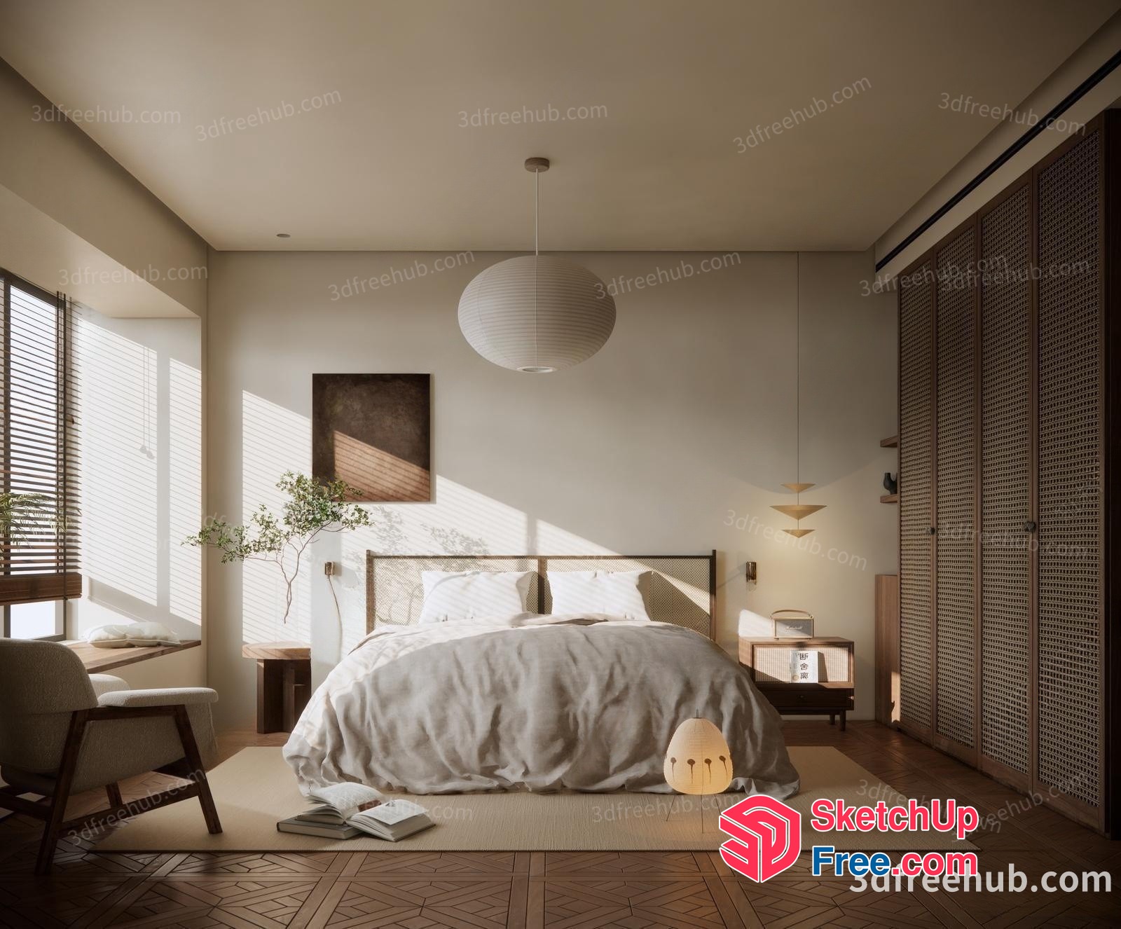 Serene Minimalist Japanese Style Bedroom 3D SketchUp File