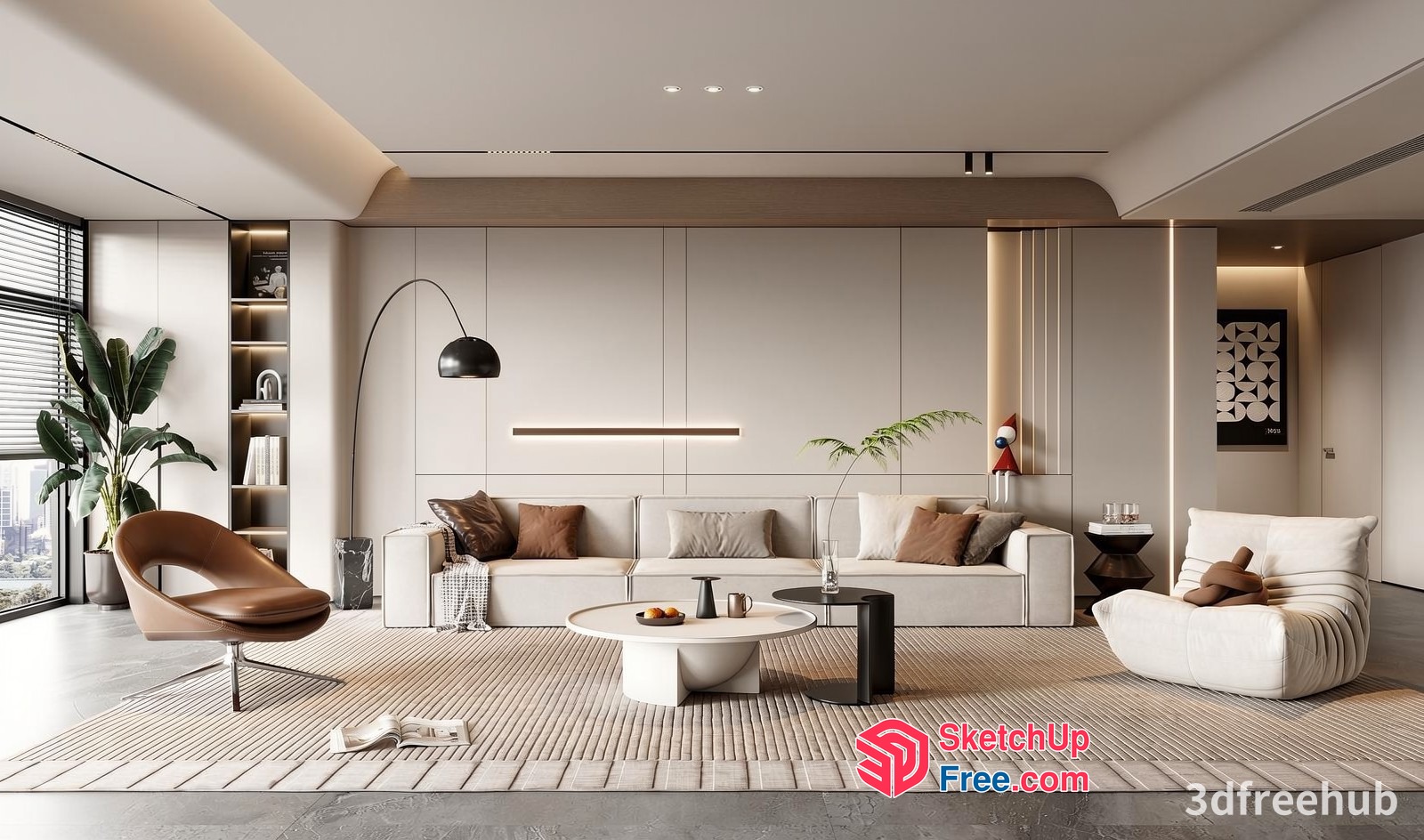 Modern Minimalist Living Room With Neutral Color Scheme 3D SketchUp File