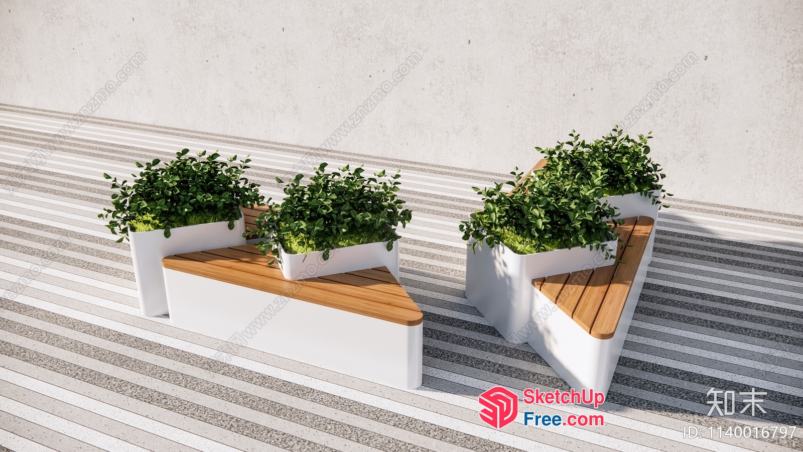 Outdoor Seating Area With Potted Plants 3D SketchUp File