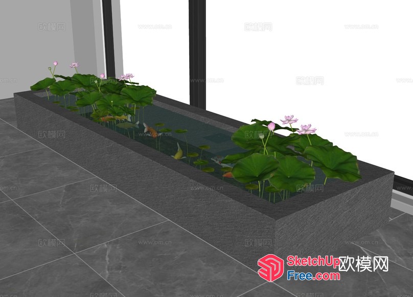 Serene Water Feature With Elegant Lotus Flowers 3D SketchUp File