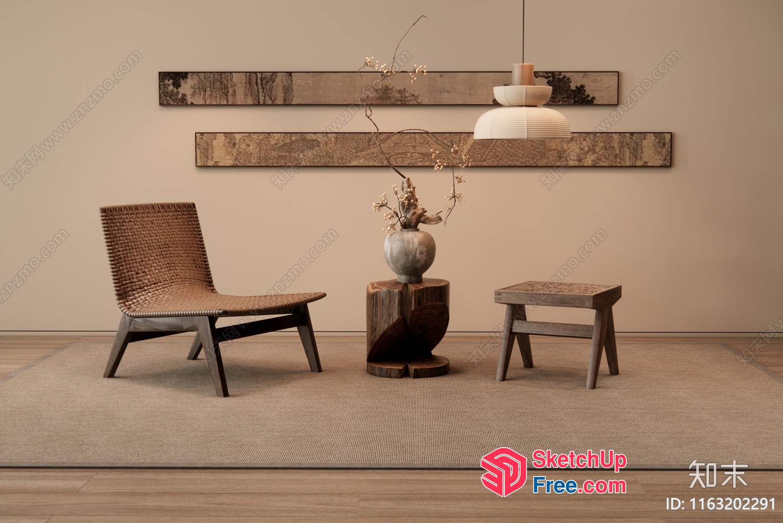 Minimalist Japanese Style Interior With Natural Materials 3D SketchUp File