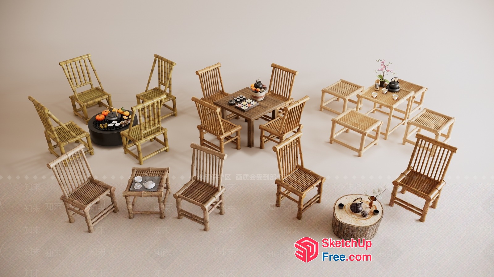 Asian-Style Living Room Furniture 3D SketchUp File